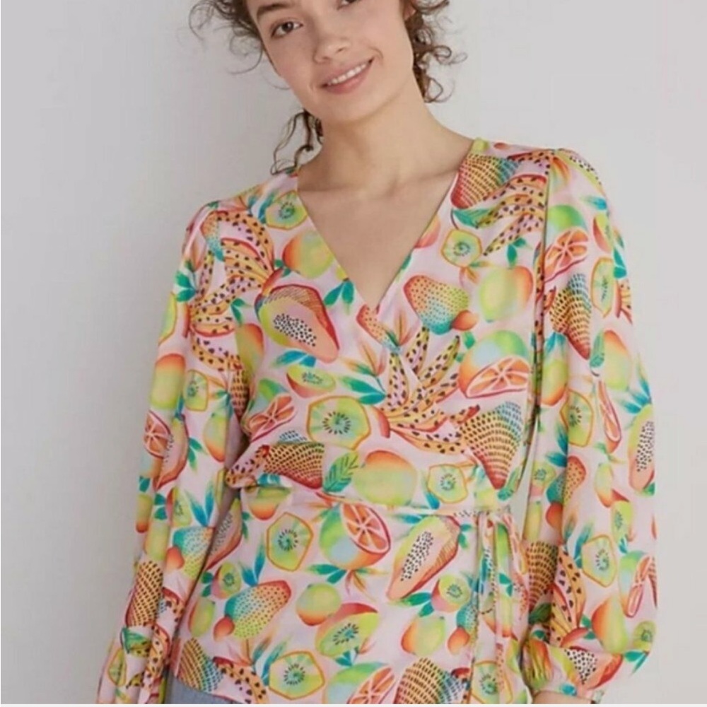 Farm Rio x Anthropologie Fruit Print Wrap Blouse